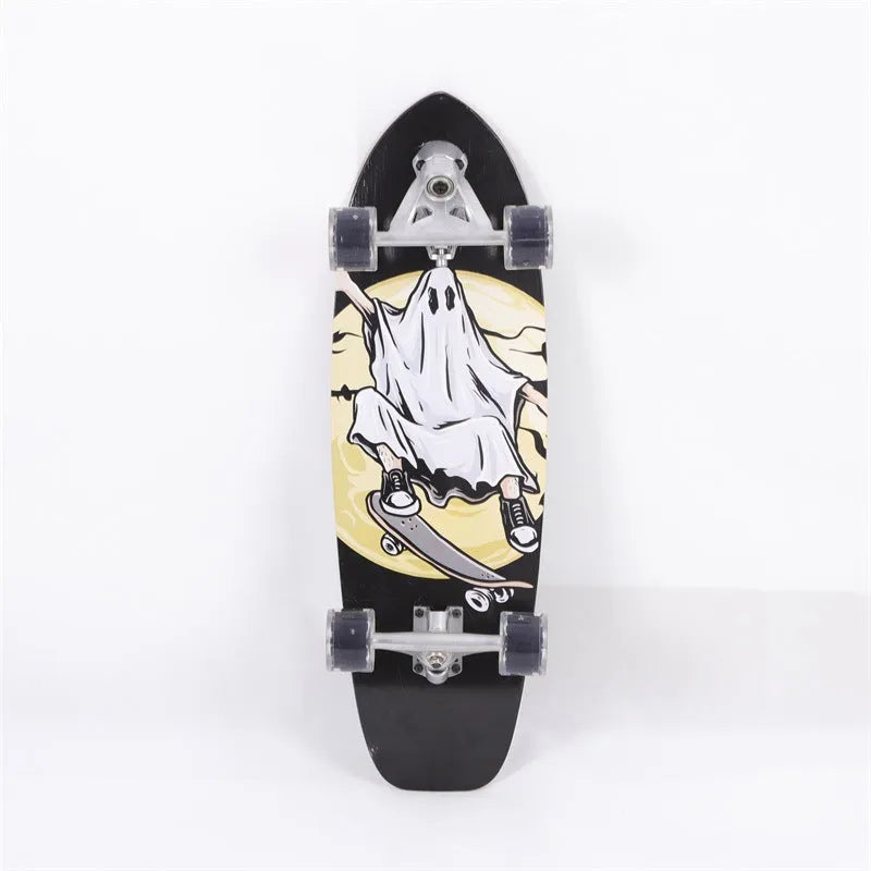 White unisex street scooter with a 31-inch maple wood deck.