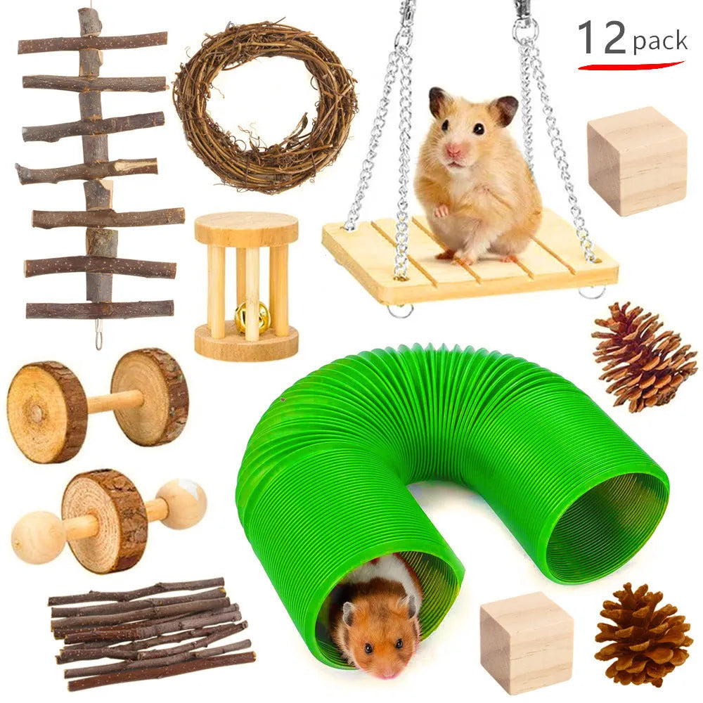 Wooden chew toy bundle set for rabbits, guinea pigs and parrots