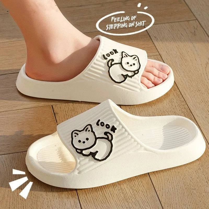 Cat motif thick platform flip-flop slippers in multiple colours with EVA sole