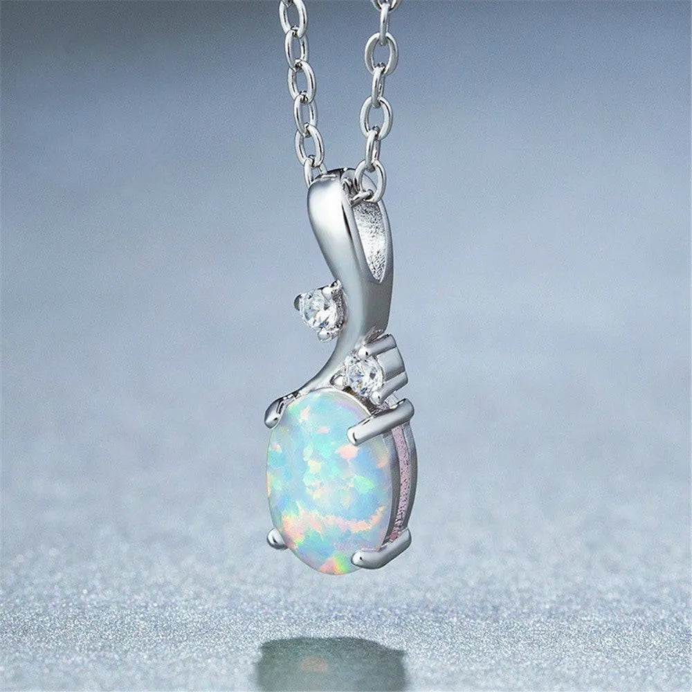 Rose gold water drop opal pendant necklace on adjustable O-chain
