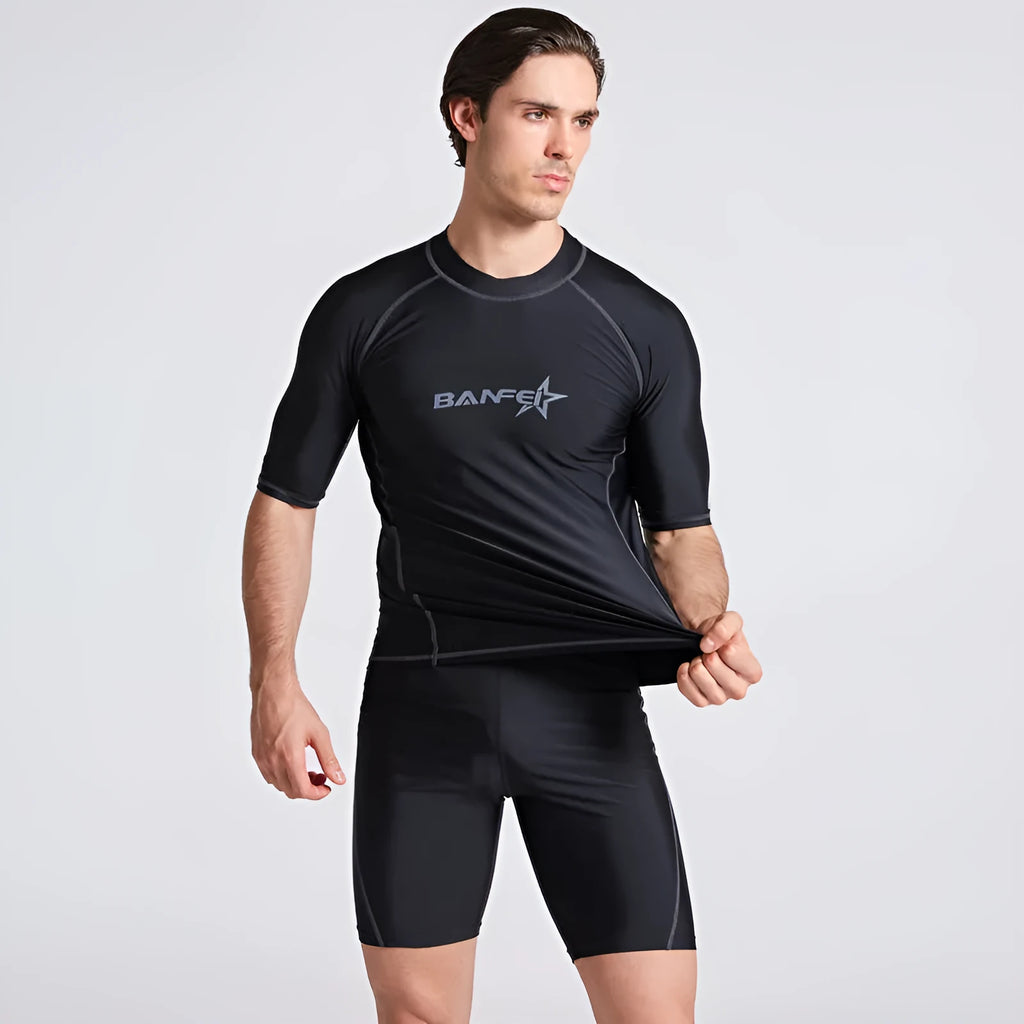 Men's quick-drying half sleeve swimsuit set for snorkeling and surfing in nylon fabric