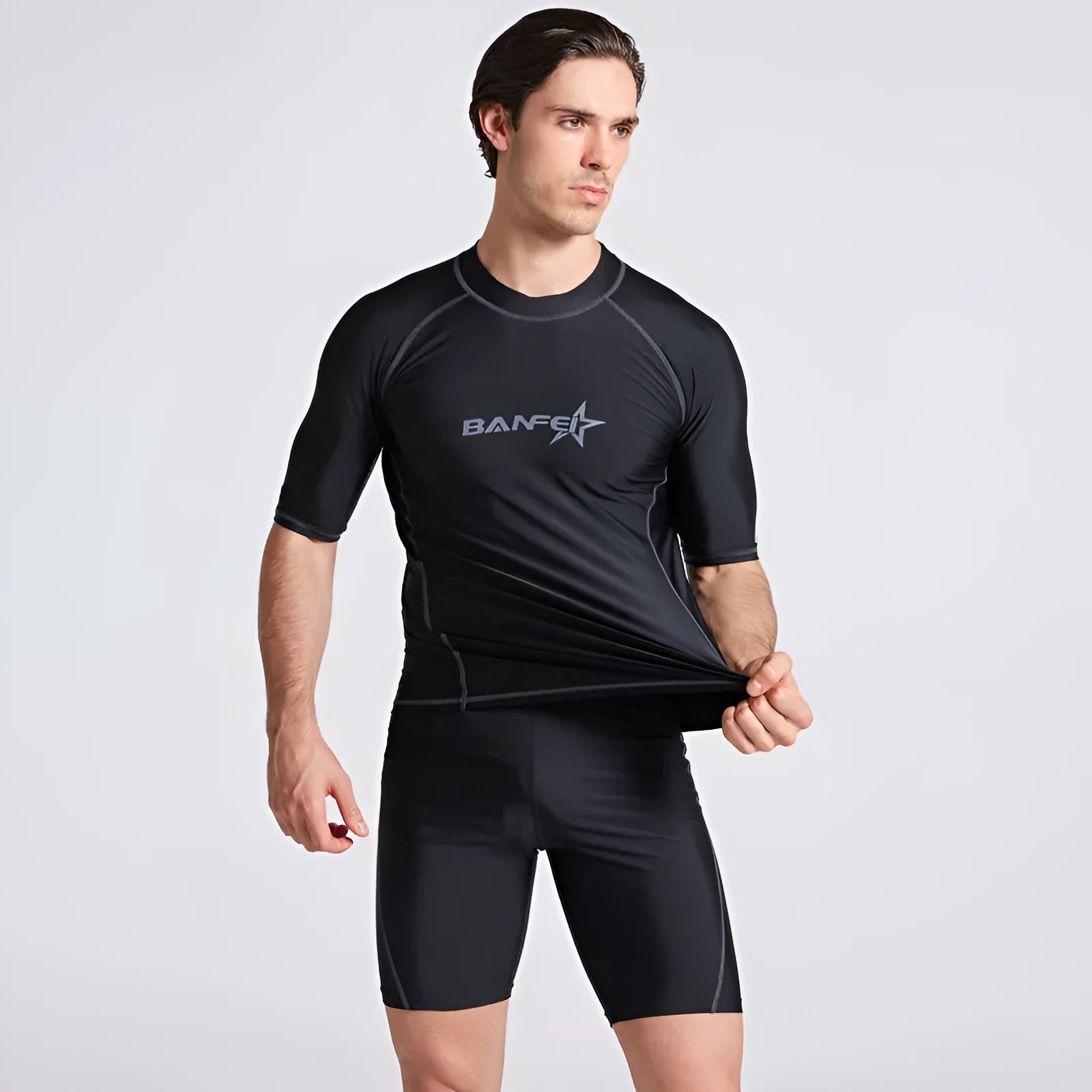 Men's quick-drying half sleeve swimsuit set for snorkeling and surfing in nylon fabric