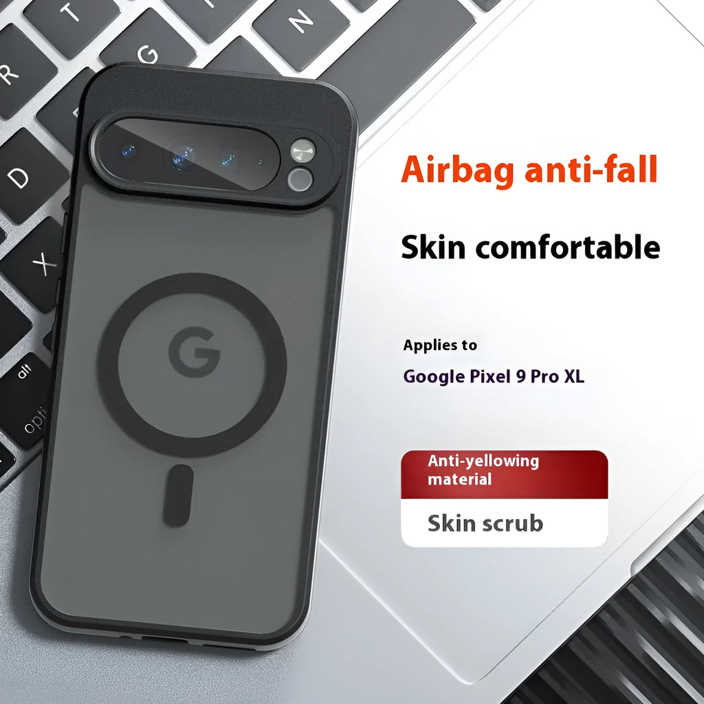 Magnetic matte black phone case for Google Pixel, TPU PC shockproof cover with anti-fingerprint finish
