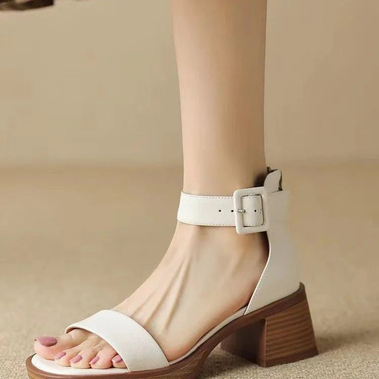 Women's white platform high heels with ankle strap and round toe design
