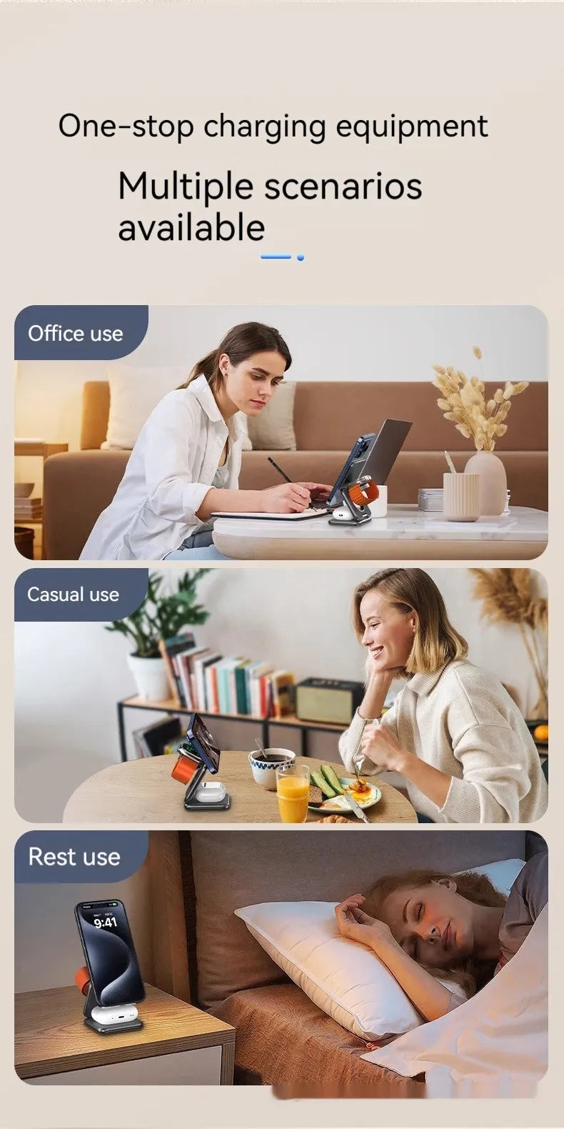 Foldable magnetic wireless phone charger in black or white with QC3.0 fast charging