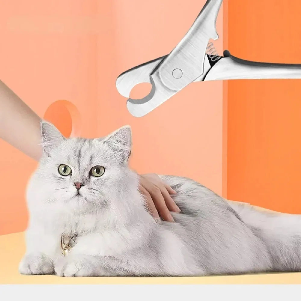 Silver professional pet nail clipper with safety guard for dog and cat grooming