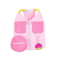 Pink polyester dog vest on a small white dog, showing casual style and fit.