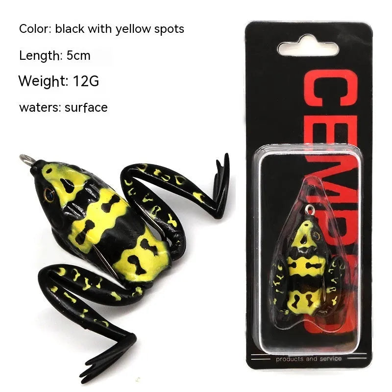 Bionic frog snake head luya fishing lure with black thunder frog legs simulation and double hooks