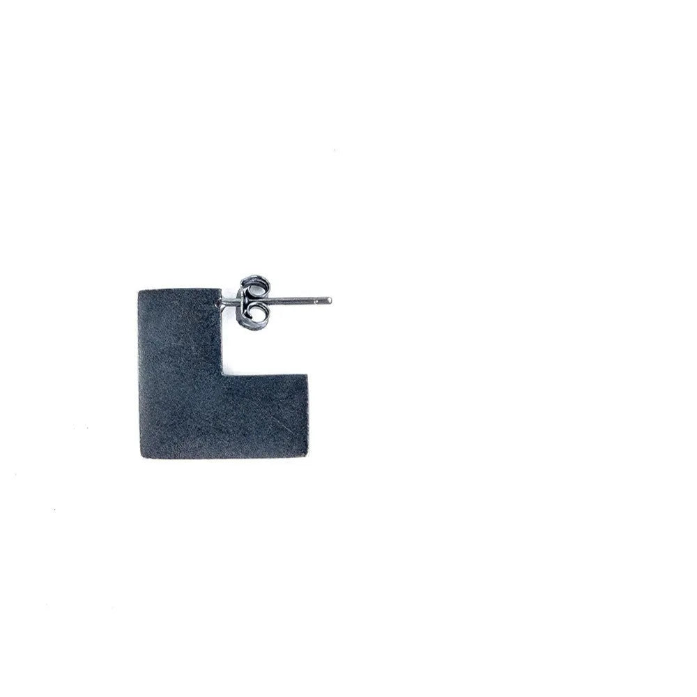 Sterling silver oxidised black geometric square earrings with ring attachment