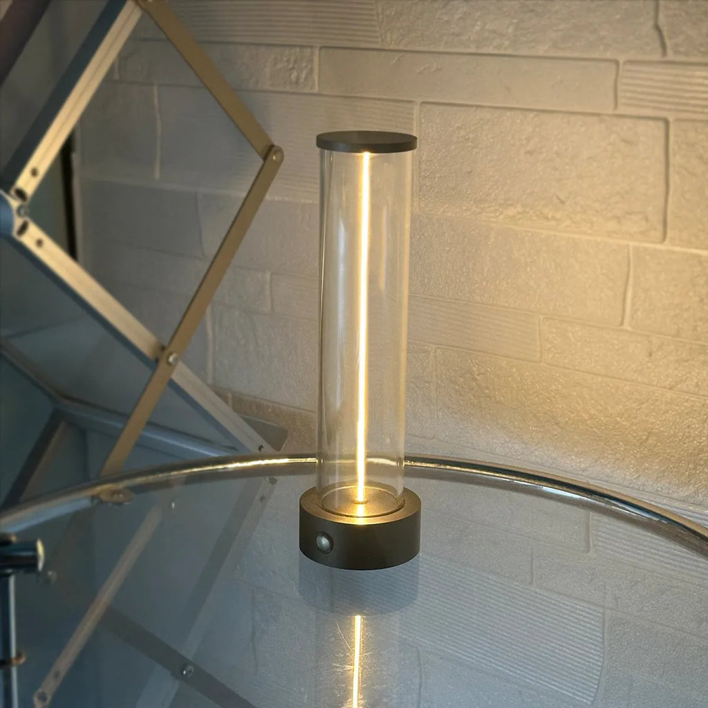 Slim clear glass LED light strip with magnetic base and USB charging cable
