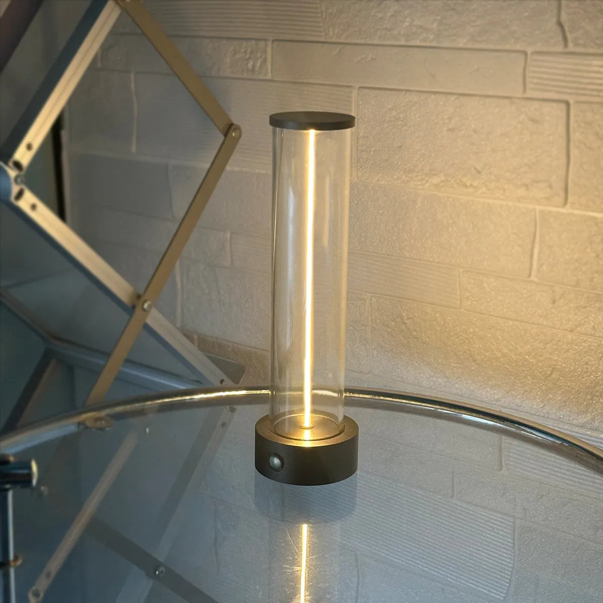 Slim clear glass LED light strip with magnetic base and USB charging cable