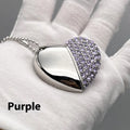 Blue brick pattern heart-shaped metal USB flash drive showing front design and USB connector