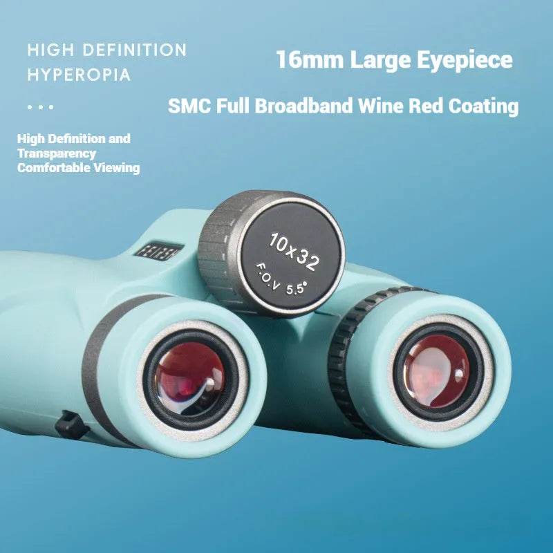 Wine red film imaging binoculars with 10x32 magnification in blue or grey colour
