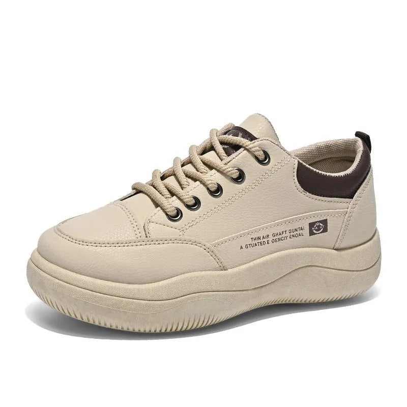 Women's white Korean-style lace-up pumps with cross straps and a round toe.