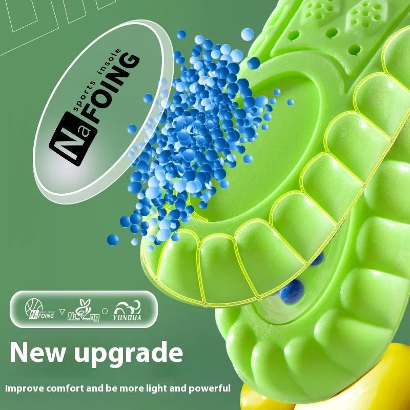 Green PU sports insole with air cushion and arg wormwood for sizes 35-46 showing thickened breathable design