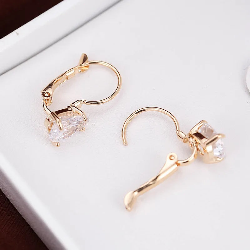 Drop-shaped women's copper earrings with platinum inlaid gems in gold colour option