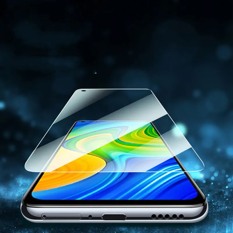 Tempered glass screen protector for Xiaomi smartphones showing high-definition clarity and anti-scratch surface