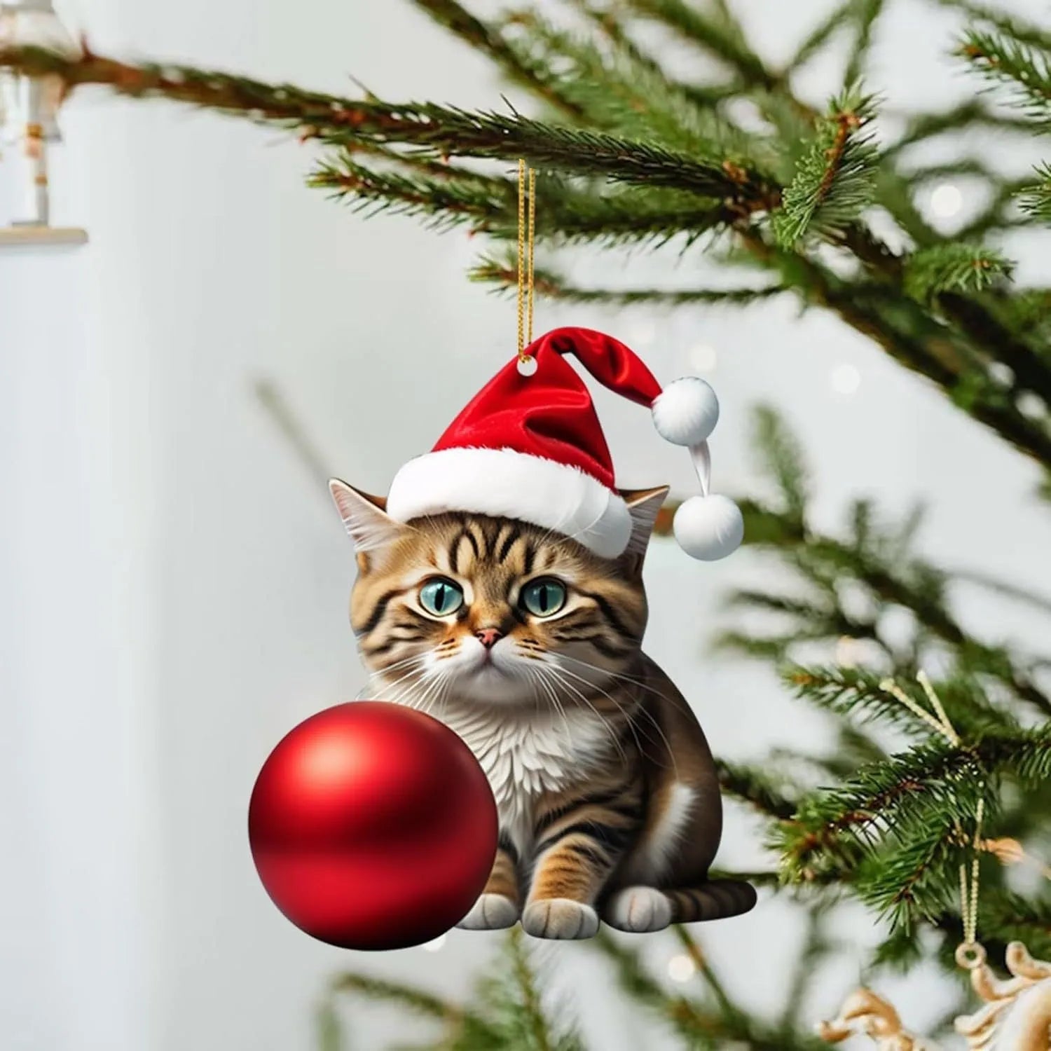 Christmas cartoon kitten car hanging ornament in acrylic with multiple colour style options