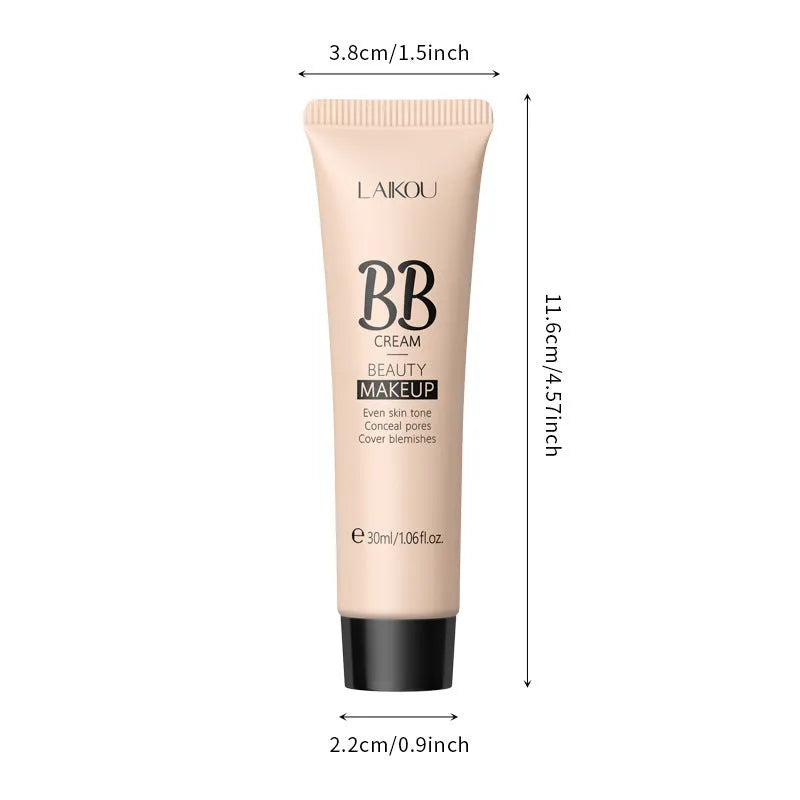 Natural Makeup BB Cream 30ml bottle showing nine shade options from Ivory White to Brown