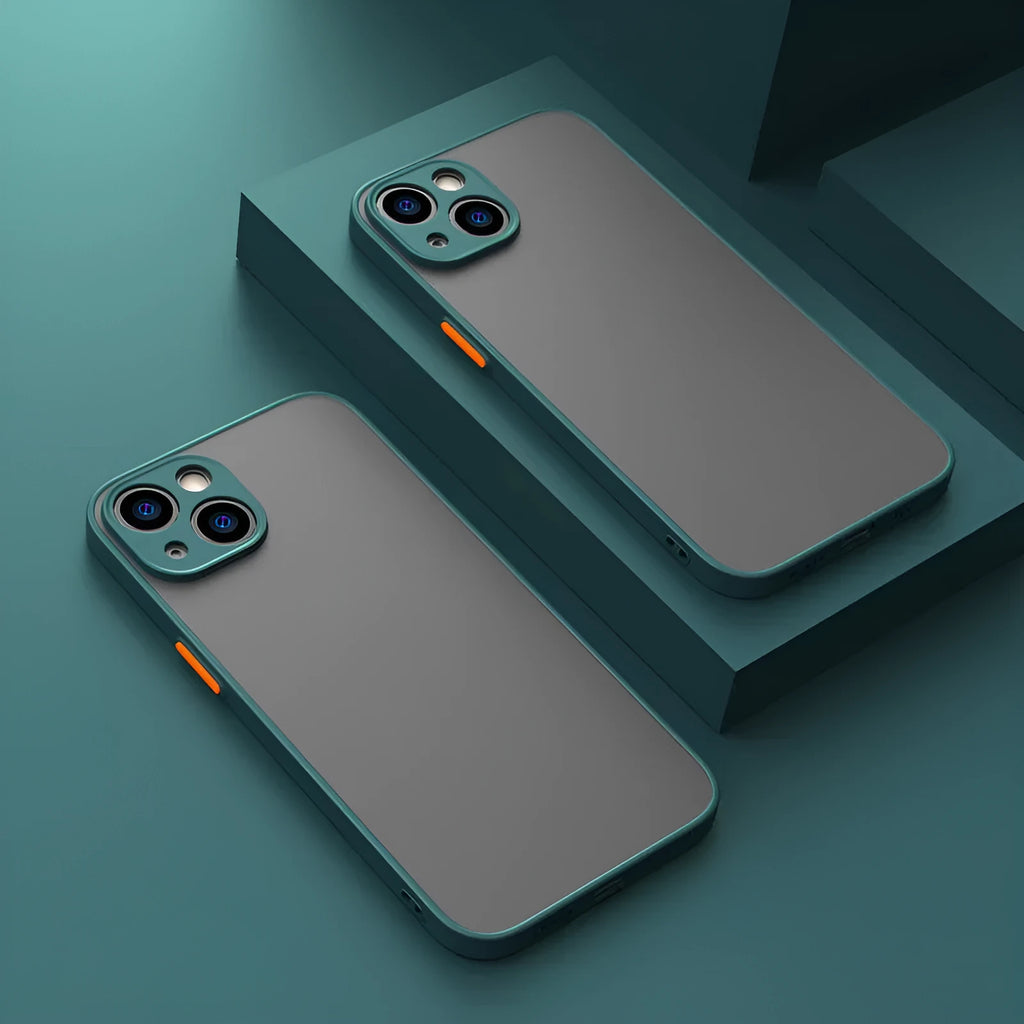 Frosted hard protective iPhone case with fine hole texture and full camera lens cover.