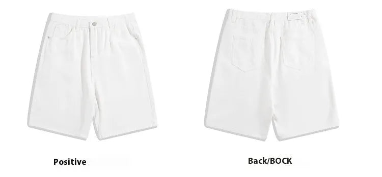 Men's solid colour denim shorts with straight legs and a mid waist, shown in light blue.