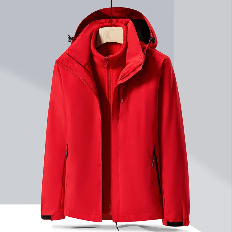Three-in-one removable waterproof mountaineering suit with polar fleece lining in fluorescent colours