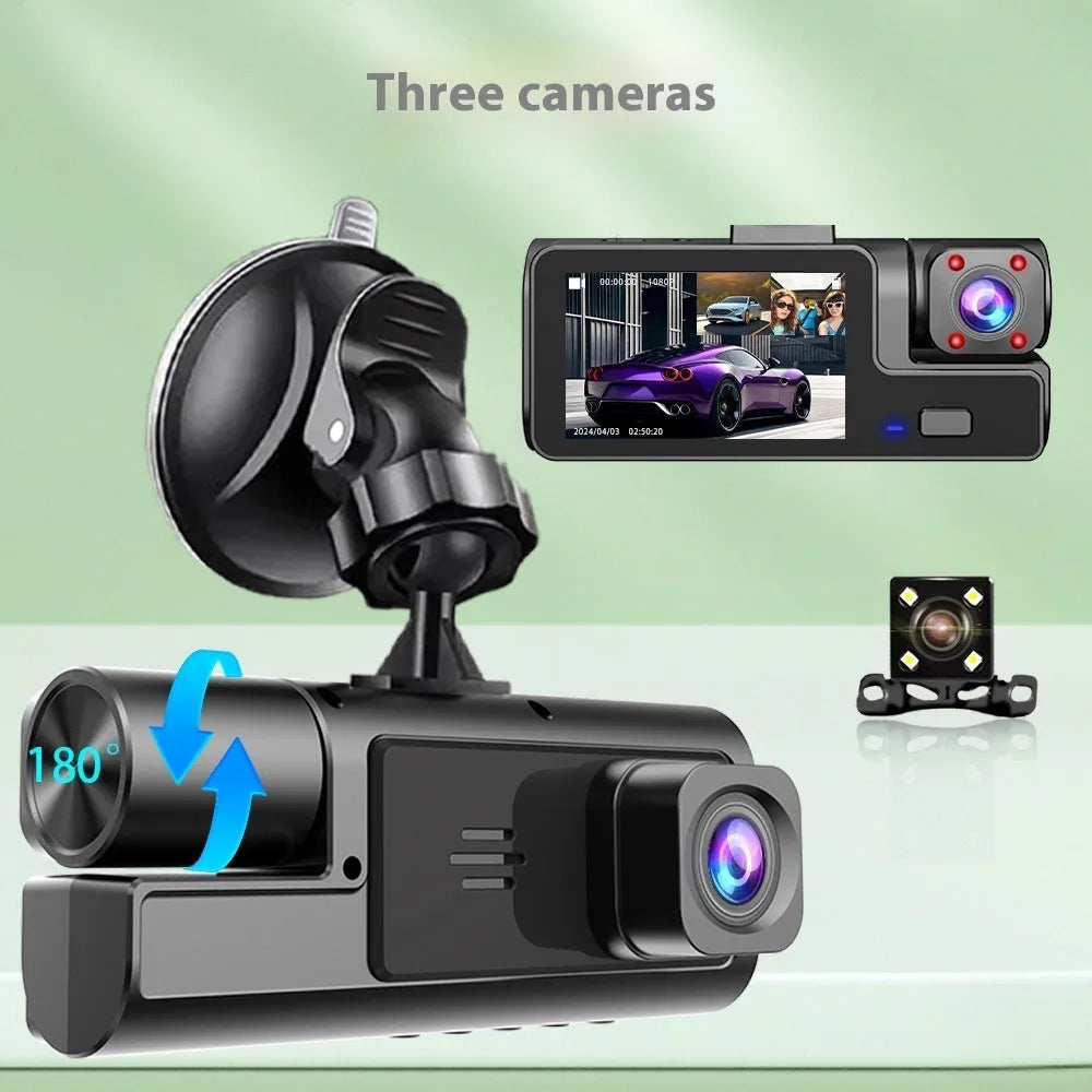 WiFi-enabled car dash cam with 2-inch screen showing on-device display