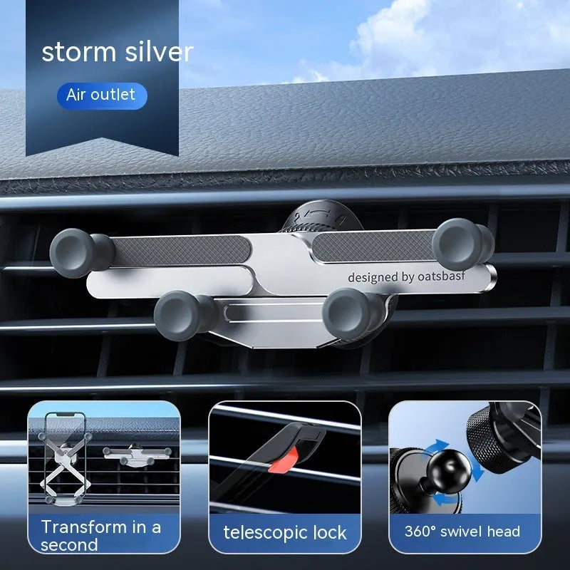 Aluminium alloy car air vent mobile phone bracket holder with snap-on installation