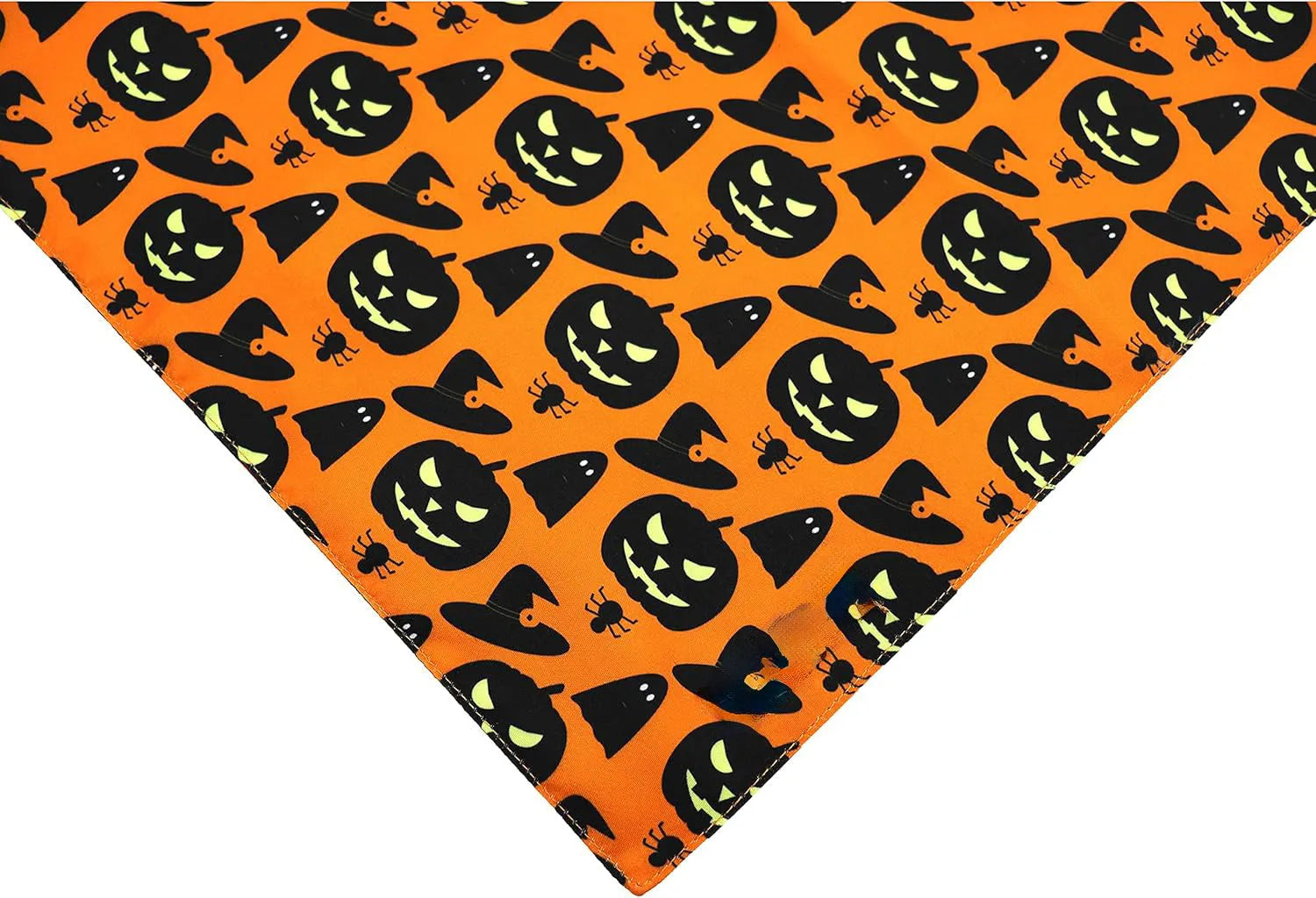 Halloween reversible dog bandana with pumpkin and spider web patterns in black and orange colours