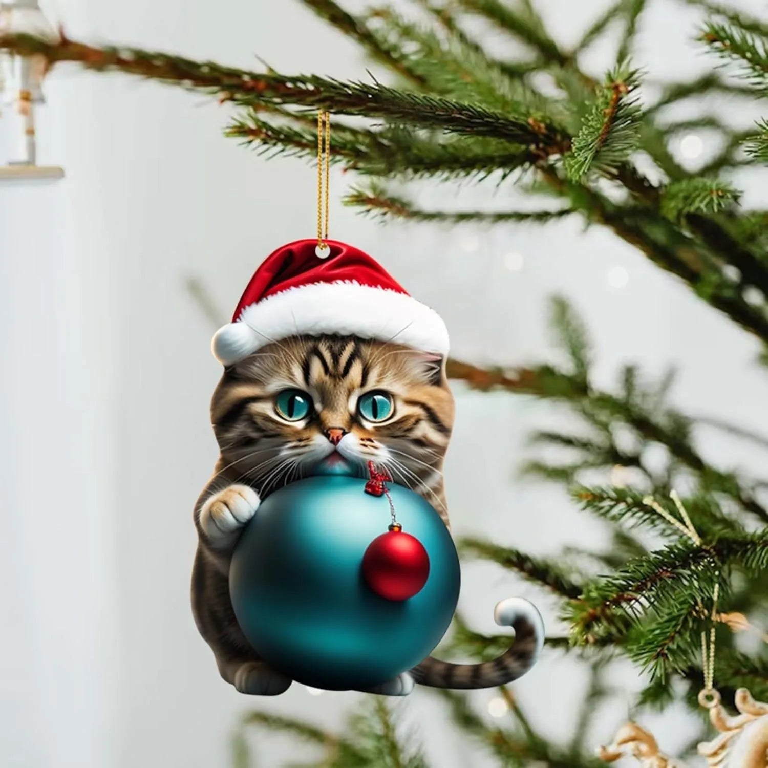 Christmas cartoon kitten car hanging ornament in acrylic with multiple colour style options