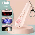 Cat teasing pen light toy with LED light in cream white, pink, or blue plastic