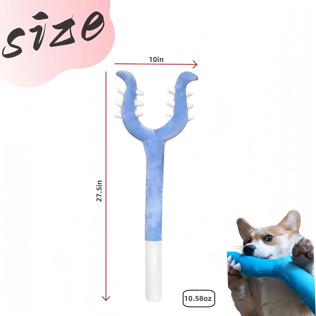 Blue and pink plush cat wand toy showing 70cm length with plush-wrapped construction