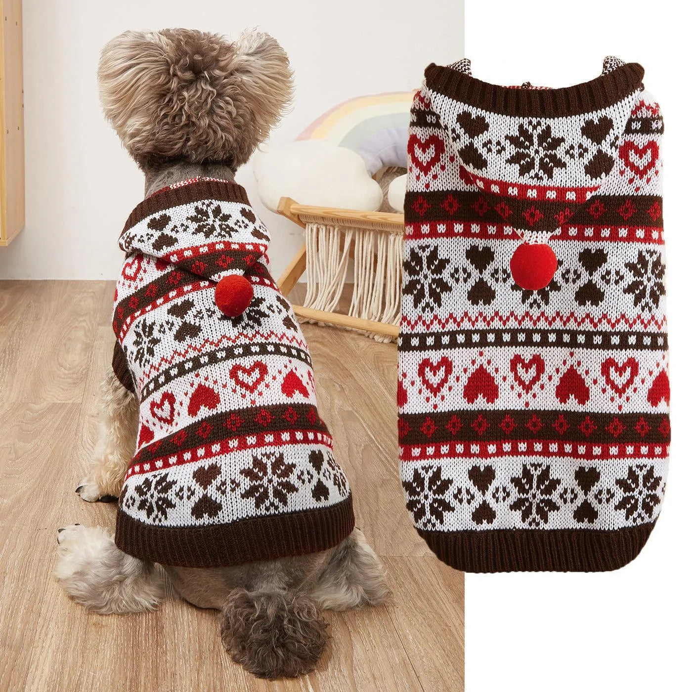 Pink blue grey acrylic dog sweater with snowflake love striped camouflage pattern for small breeds