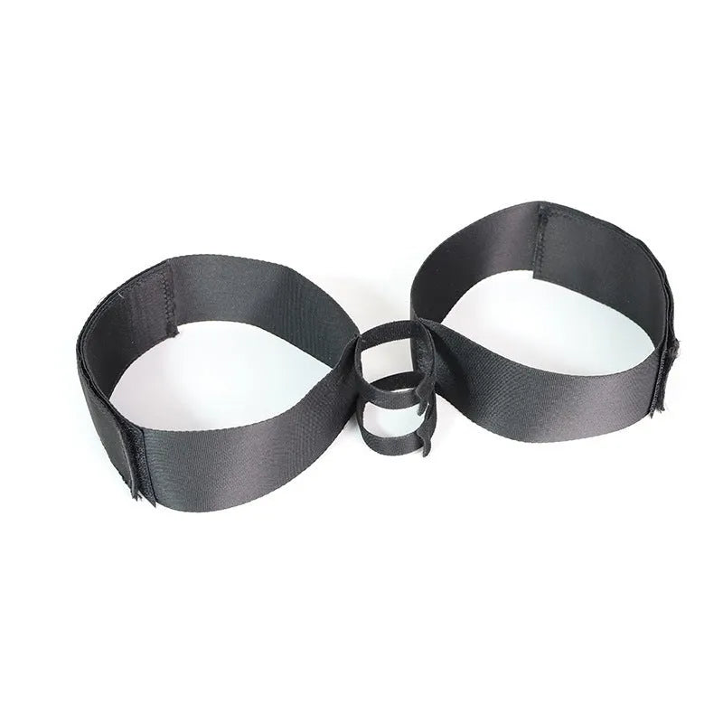 Black knitted belt strap accessory for securing women's adult toys and appliances