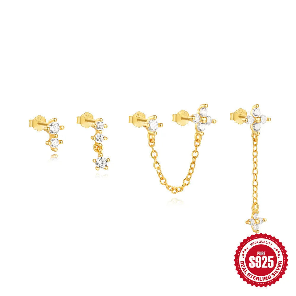 Geometric clover petal earrings in S925 sterling silver with gold electroplated finish