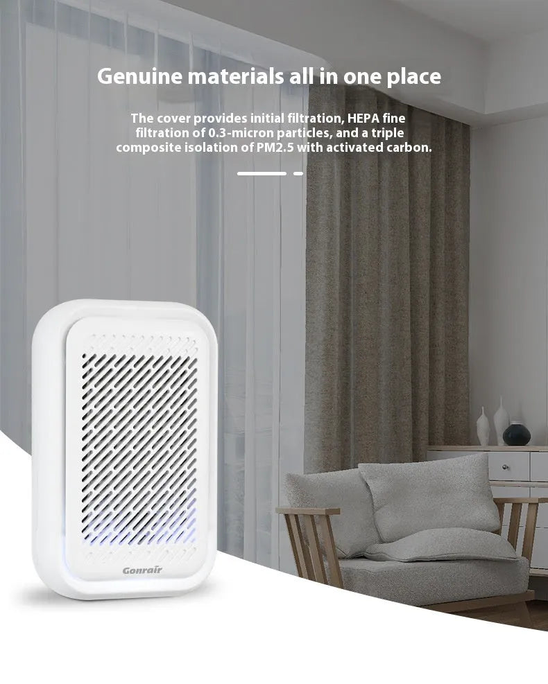 White wall-mounted air purifier with plug-in cord and filter screen