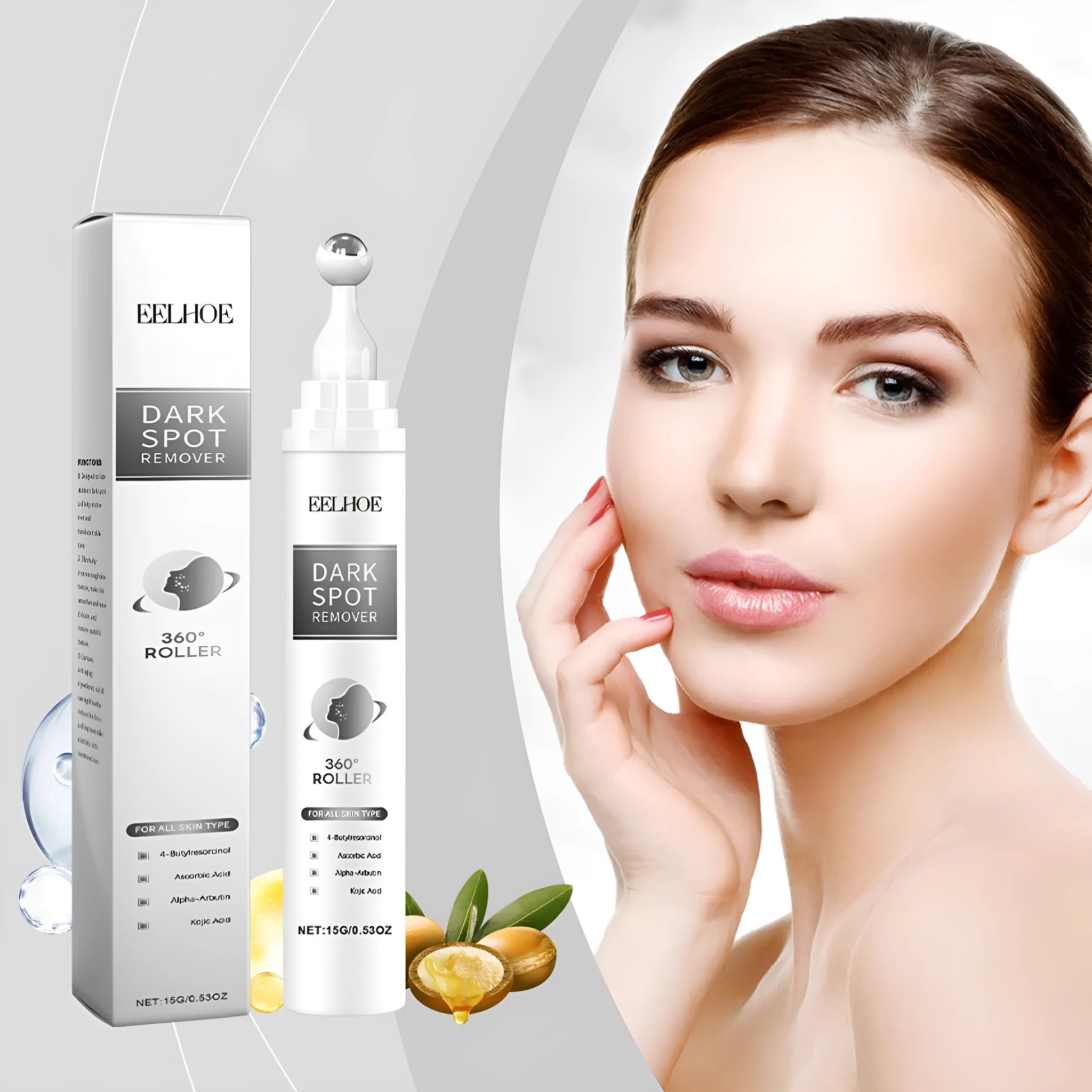 15g bottle of facial essence cream with jojoba oil, vitamin C, and brightening ingredients.