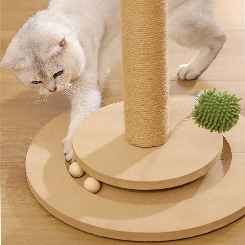 Vertical cat climbing frame with hemp rope column and Canna style base