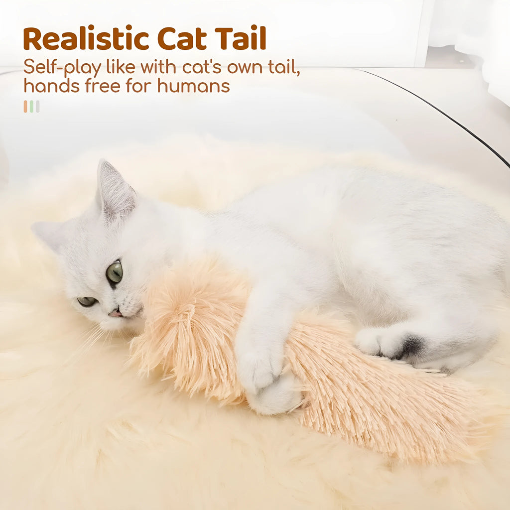 Small green plush pillow cat toy measuring 27cm by 10cm on a plain background