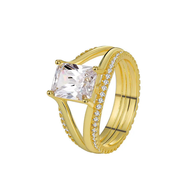 Gold geometric women's ring with square zircon stone in European sizes 6 to 9