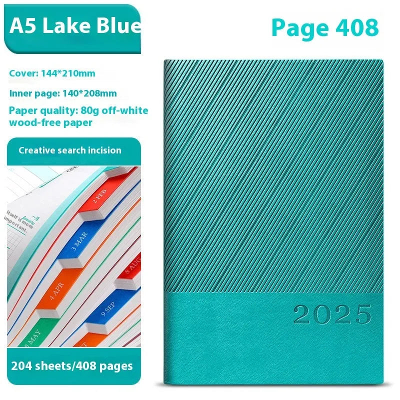 A4 office notepad with striped PU leather cover showing eight colour options