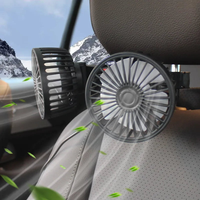 Black car USB rear pillow single head fan with PP plastic construction and USB connection