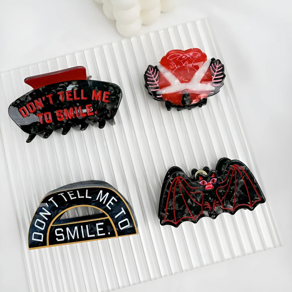 Halloween bat-shaped hair clip for women in acetic acid material