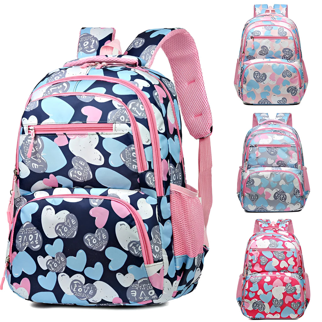 Blue student schoolbag with air pillow belt system showing Oxford cloth material and large main compartment