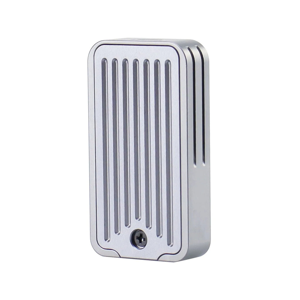 Aluminium alloy external SSD enclosure with CNC-machined shell showing dual protocol support and compact dimensions