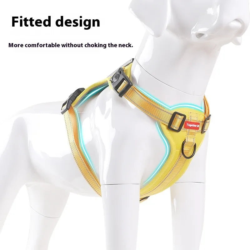 Adjustable dog chest harness with matching lead in multiple colour options