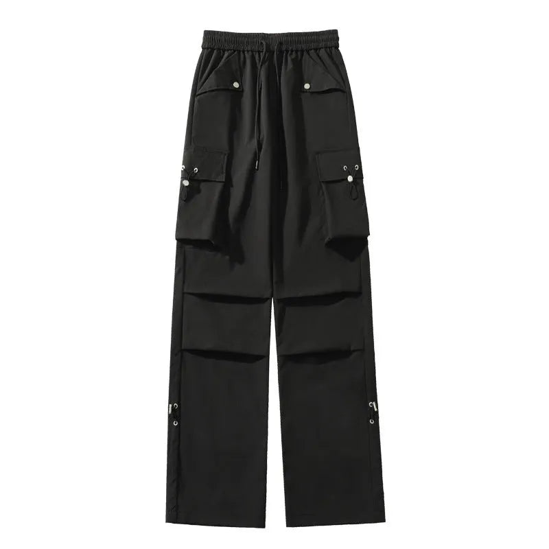 Women's waterproof plus size straight leg trousers with drawstring waist in black colour