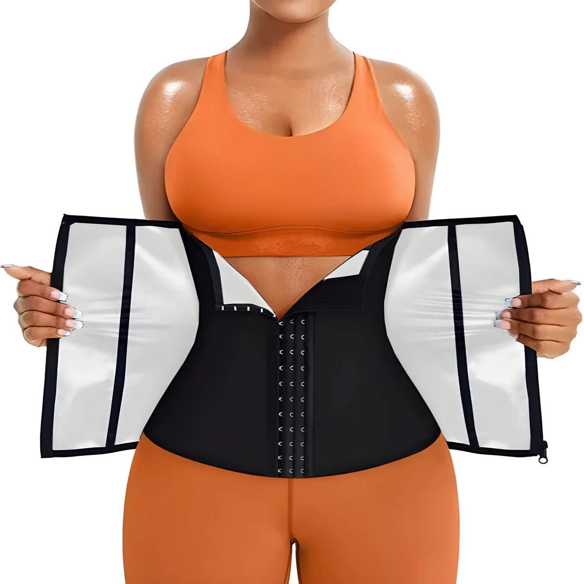 Blue adjustable neoprene sports belly band for waist shaping and abdominal support.