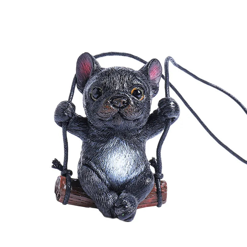 Resin bulldog car hanging ornament for rearview mirrors in cartoon style with multiple colour options