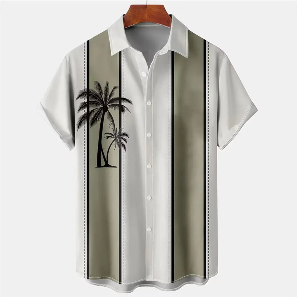 Men's short-sleeved Hawaiian shirt with 3D printed colour pattern, cardigan style.